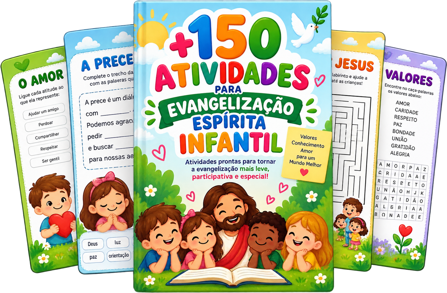 Capa do material +150 Atividades para Evangelização Espírita Infantil com páginas internas