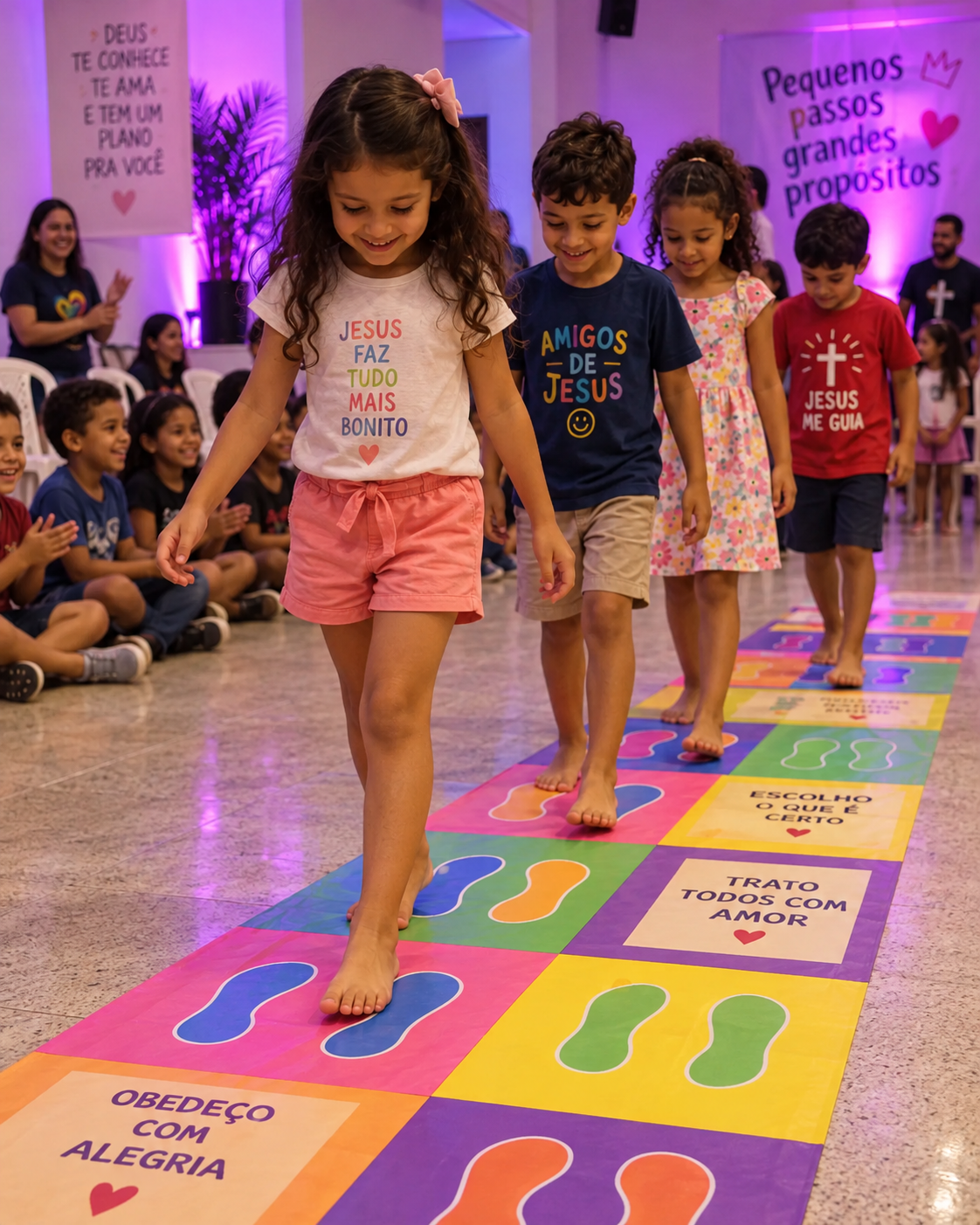 Crianças participando de atividade lúdica no chão