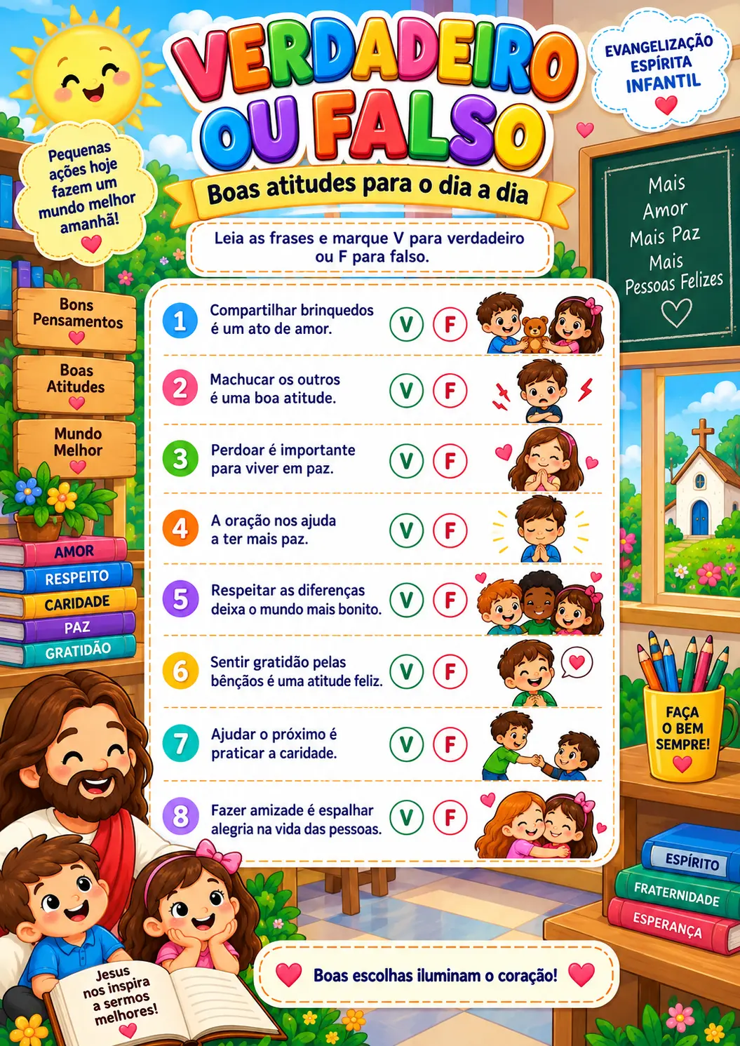 Atividade verdadeiro ou falso sobre boas atitudes